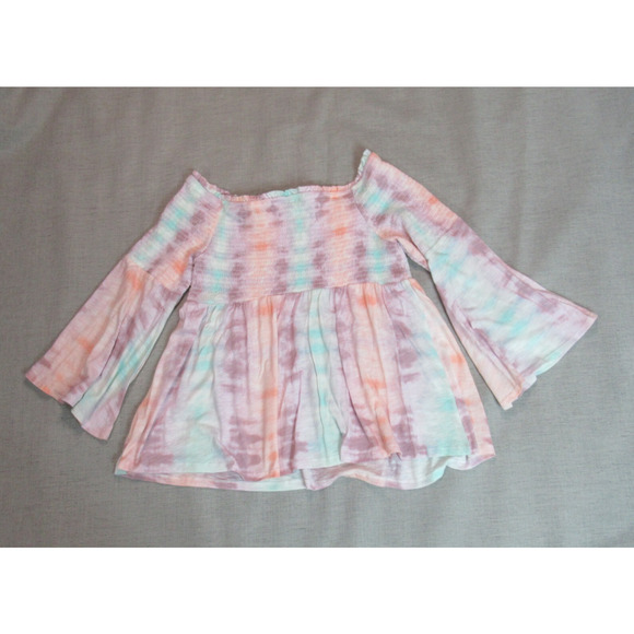 Torrid Top Womens 2 Multicolor Tie Dye Smocked Cold Shoulder Babydoll Hippie NWT - Picture 4 of 8